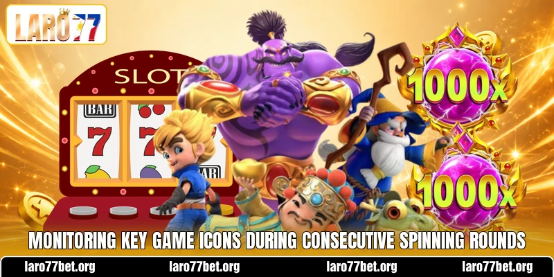 Monitoring key game icons during consecutive spinning rounds