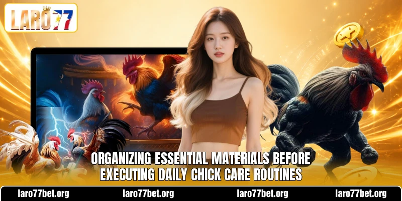 Organizing essential materials before executing daily chick care routines